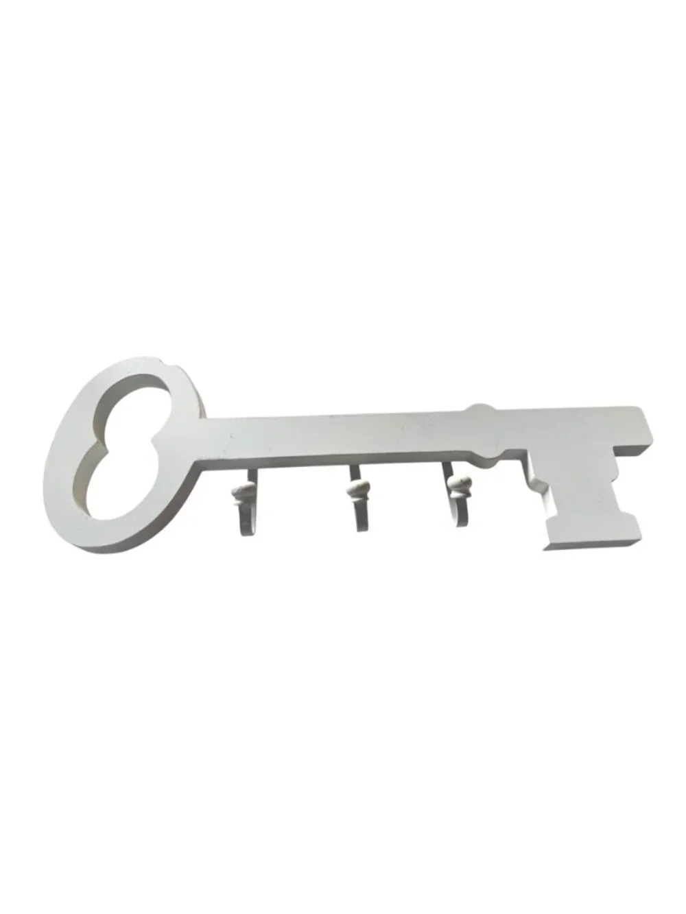 Key-Shaped Wall-Mounted White Key Holder With 4 Hooks For Organizer Décor